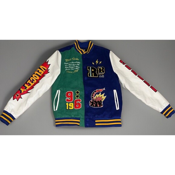 Rebel Minds (M) Velocity Varsity Jacket Blue Leather Embroidered Cobra See Desc